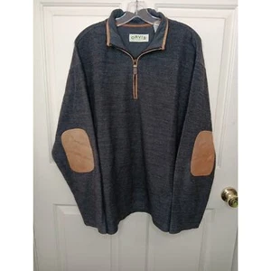 Maglione Orvis tweed uomo XL grigio antracite 1/4 zip pelle bordo collo gomito - Foto 1 di 7