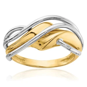 14K Solid Two Tone Gold Wave Statement Ring - Picture 1 of 9