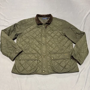 Polo Ralph Lauren Olive Green Quilted Chore Jacket XL Leather Trim - Picture 1 of 18
