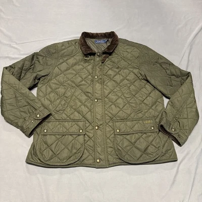 Polo Ralph Lauren Olive Green Quilted Chore Jacket XL Leather Trim - Image 1 of 4