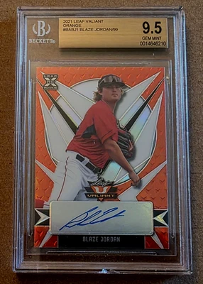 2021 Leaf Valiant Blaze Jordan Orange Auto 43/99 Made BGS 9.5 Red Sox - Image 1 of 2