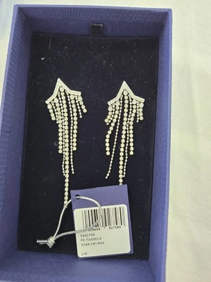  Brincos de borla perfurados Swarovski Fit estrela, branco, folheado a ródio 5492758 - Imagem 1 de 4