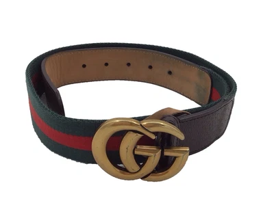 Cinturón GUCCI WEB Negro Verde Rojo Rayas Talla 32 Herrajes Dorados Usado - Imagen 1 de 4