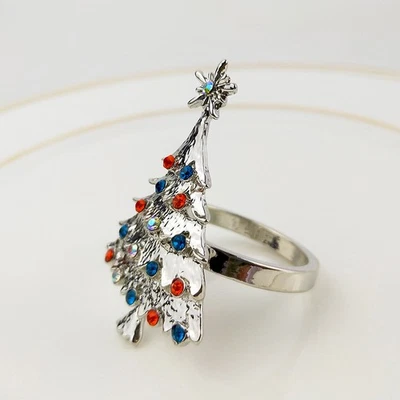  4 Pezzi Anelli per Tovaglioli con Disegno Albero di Natale, con Strass - Immagine 1 di 4