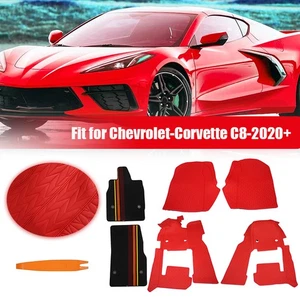 Red Full Floor Mats Black Carpet Liners Accessories for Corvette C8 2020-2024 - Picture 1 of 18