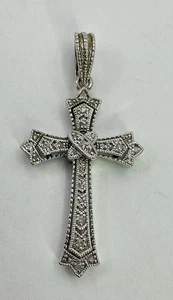 PLATA ESTERLINA PAVÉ CON DIAMANTES REALES ELEGANTE COLGANTE CRUZ (S1029)  - Imagen 1 de 10