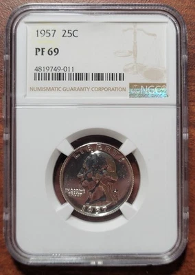 1957 Washington Quarter NGC PF-69 Gem Brilliant Proof PF69 Certified 90% Silver - Image 1 of 4
