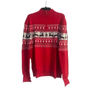 NWOT Men's Red Christmas Sweater Reindeer Trees Snowflakes Size XXL - Picture 1 of 6