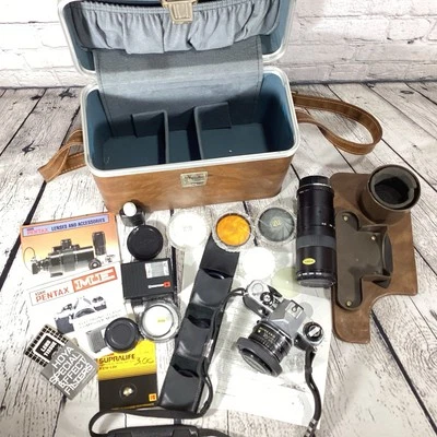 VTG Pentax Asahi ME 35mm Camera Lenses Flash Case Hoya BUNDLE Battery Manual - Image 1 of 4