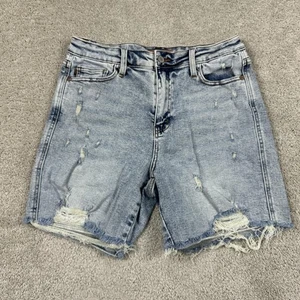 Judy pantaloncino denim blu donna grande lavaggio leggero invecchiato taglio orlo sfilacciato - Foto 1 di 12