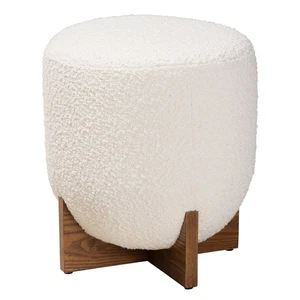 Baxton Studio Fisk Fabric Footstool Ottoman Cream/Walnut Brown (233-13324-HiT) - Picture 1 of 8