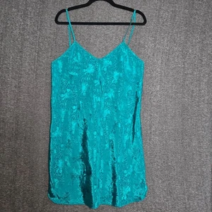 VTG California Miss Nightdress Women's Size M Teal Green Floral Lingerie 90s - Picture 1 of 9