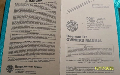 BEEMAN PRECISION Beeman R7 (HW30) Air Rifle Information Supplement Owner's Manual TB8285 1993