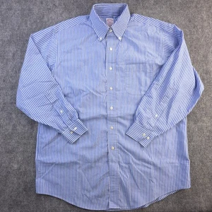 Brooks Brothers Dress Shirt 16.5 2/3 Non Iron Blue White Vertical Striped Button - Picture 1 of 8