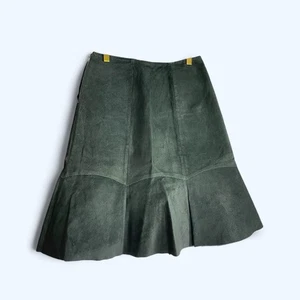 Dark Green 100% Genuine Stiff Leather Skirt UK 10 US 6 Knee Length - Picture 1 of 10