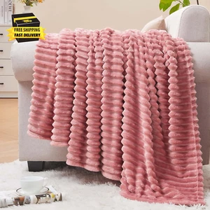 Fleece Throw Blanket for Couch – 3D Ribbed Jacquard Soft and Warm Decorative Fuz - Picture 1 of 9