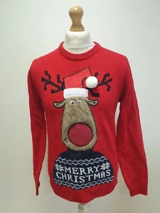 VV516 MENS GEORGE RED RUDOLPH CREW NECK CHRISTMAS JUMPER TOP UK S EU 48 - Picture 1 of 5
