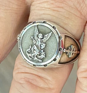 St. Michael Pandemic Slayer .925 Silver Men's Ring - Picture 1 of 9