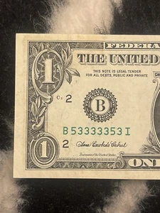$1 2006 Binary Super Radar Fancy Serial Numbers 5’s& 3’s 53333353 - Picture 1 of 4