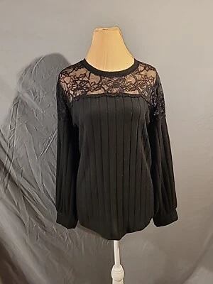 Maurices Plus Size 1X Black Lace Trim Ribbed Sweater Wide Sleeves - Image 1 of 4