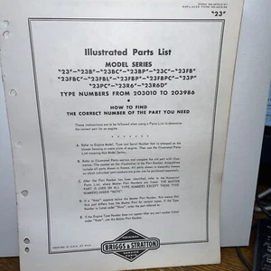 Briggs & Stratton Engine Models 23 To 23r6d Illustrated Parts Catalog List - Picture 1 of 2