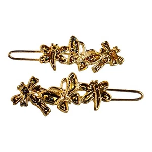 Dragonfly Butterfly Pair of Yellow Barrettes - Picture 1 of 2