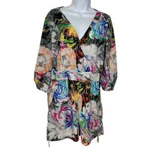 Saks Fifth Avenue 5/48 Women Romper Watercolor V Neck Multicolor M 39-6 - Picture 1 of 16