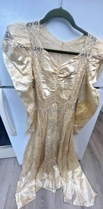 vintage wedding gown dress 1940s flocked silky satin rouched side zip party lace - Picture 1 of 24