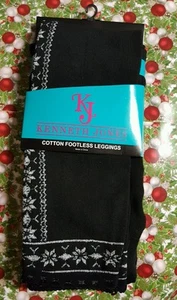 Kenneth Jones, Cotton Footless Leggings, Black with Design NWT - Picture 1 of 2