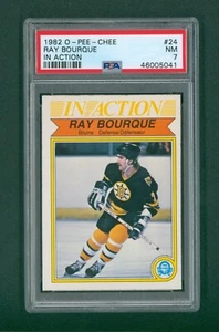 1982 O-Pee-Chee Hockey Card - #24 Ray Bourque In Action, PSA 7 NM - Picture 1 of 2