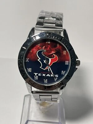 Reloj plateado de acero inoxidable con logotipo del equipo de fútbol americano Houston Texans para hombre NUEVO Foto 1 de 4