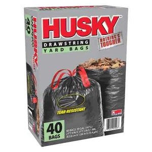 Nuevas bolsas negras con cordón Husky Yard 39 galones bolsas de basura grandes, 40 bolsas 20 % PCR - Imagen 1 de 8