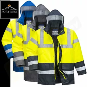 Portwest Hi Vis Waterproof Jacket - Hi Viz Lined Traffic Yellow Safety Coat S466 - Picture 1 of 12