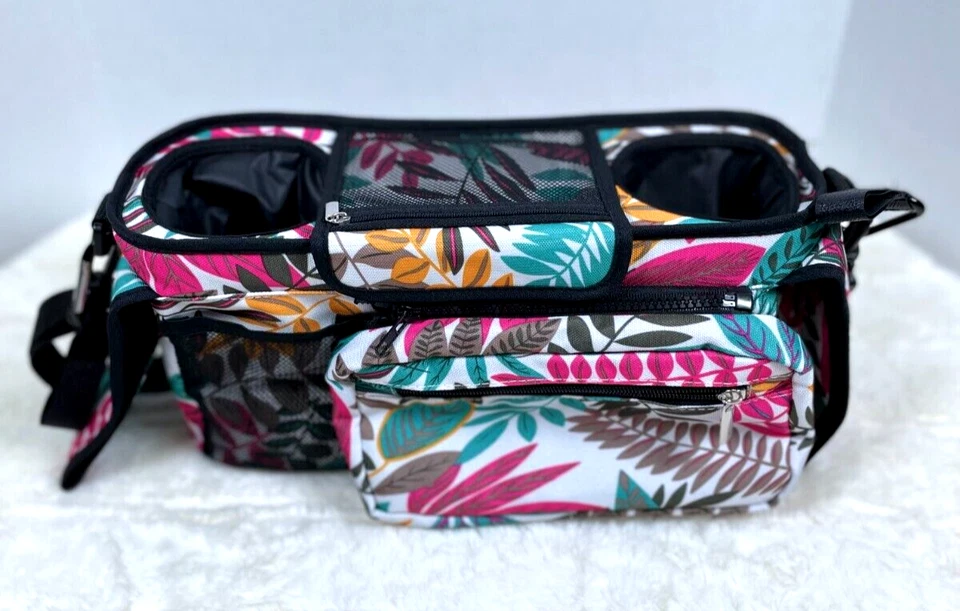 Organizador de Cochecito Universal Portavasos Aislado Bolsa Desmontable Correa Estampado de Hojas Foto 1 de 4