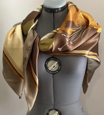 Винтажный шарф Tidi шаль золотистая бронза оливковый кремовый цветочный 40 «x 36» - Изображение 1 из 4