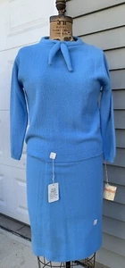 Vintage 1960er Baby blau Acryl Strick Pullover Rock Set Neu Neu NOS GRÖSSE 16 Medium - Bild 1 von 14