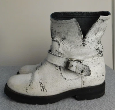 Frye Natalie Lug Engineer Short Distressed Painted White Size 7 - Image 1 of 4