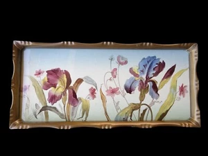 Vintage florales Messing Tablett mit buntem Iris Design 1940-1950er Jahre - Bild 1 von 8