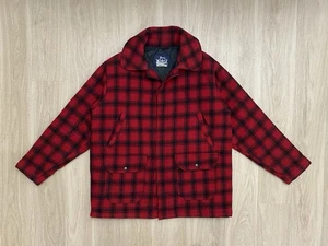 VTG Woolrich Red Buffalo Plaid Wool Mackinaw Jacket Men's Large Coat Style 504 - Picture 1 of 15
