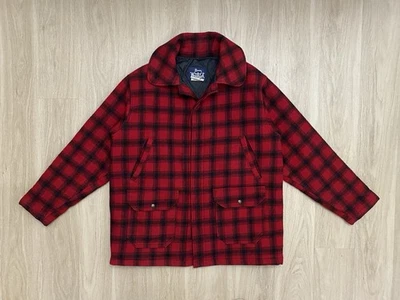 VTG Woolrich Red Buffalo Plaid Wool Mackinaw Jacket Men's Large Coat Style 504 - Image 1 of 4