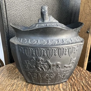 Antique Black Basalt Porcelain Mourning Biscuit Jar w/ Sybil Lid Finial - Imagen 1 de 14