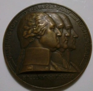 USA Washington Rochambeau Tilly Capitulation of York Town 1781 Medal Turin bronz - Picture 1 of 2
