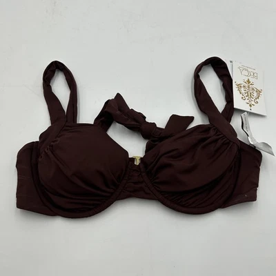 Top de bikini Becca By Rebecca Virtue para mujer mediano marrón halter con aros natación Foto 1 de 4