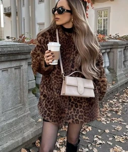 Zara Animal Print Faux Fur Coat Leopard Brown SIZE M REF:8073/270 New - Picture 1 of 11