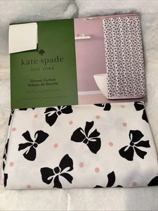 Kate Spade Fabric Shower Curtain White Black Bows Pink Polka Dots 72x72 Coquette - Picture 1 of 4