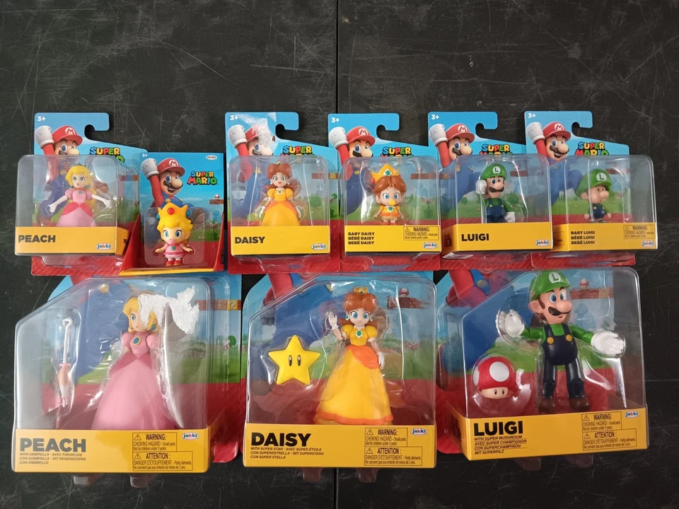*免费送货* 9 包婴儿 + 成人 DAISY PEACH LUIGI 超级马里奥任天堂 Jakks — 第 1/4 张图片