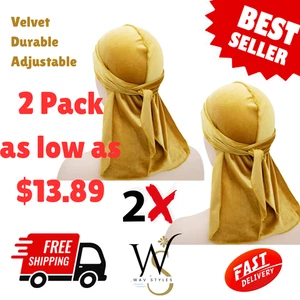 1-2 Piezas Terciopelo Dorado Durag Hombres Unisex Cola Larga Suave Durag Envolturas para la Cabeza 360 Onda Gorra - Imagen 1 de 1