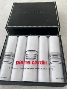 Pierre Cardin Handkerchiefs Set Of  5 Men's 100% Cotton assorted With Gift Box - Picture 1 of 3