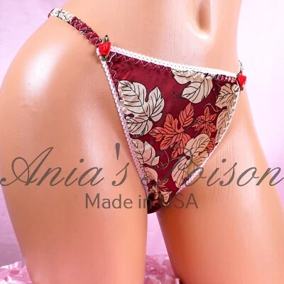 De Colección Estilo Puro Satén Brillante Aspecto Húmedo Damas Sissy Otoño Rojo Bragas Tanga Bikini Foto 1 de 4