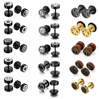 Juego de aretes tipo barra mancuerna de acero inoxidable túnel para mujer y hombre Foto 1 de 2